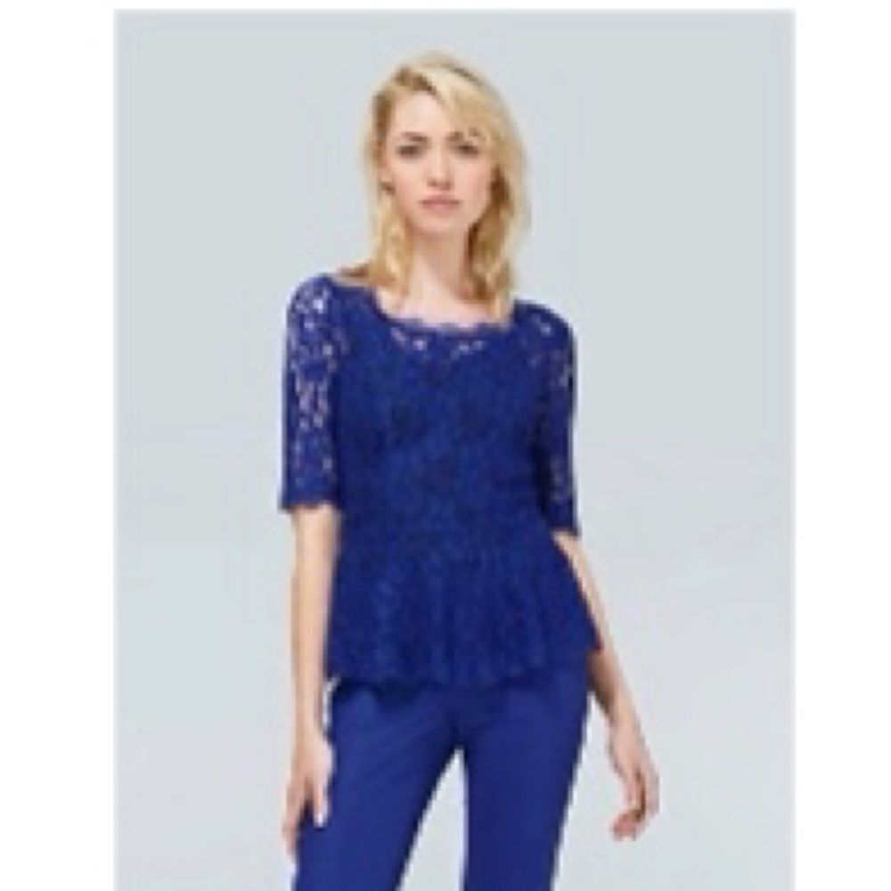 T.BABATON Barrett Lace Colt Blue Peplum Top - Picture 2 of 8